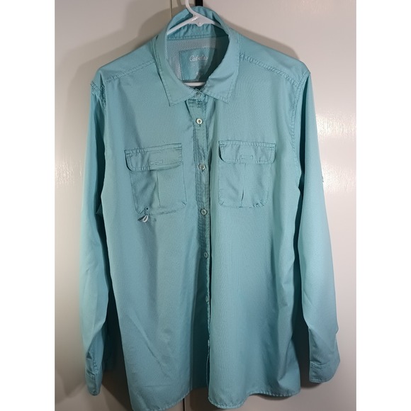Cabelas 4Most Fishing Shirt Mens 2XL Blue UPF 30 Vented Pockets Roll Tab Sleeve - Picture 2 of 14